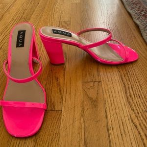 Aqua Adele Pantent Block Hot Pink Heeled Sandal